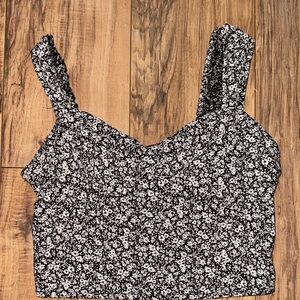 Women's Black & White Floral Crop Top with Wide Straps